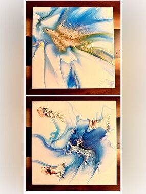 Signed Original Acrylic Abstract Paintings – “Ludi” – 10” x 10” Set of 2